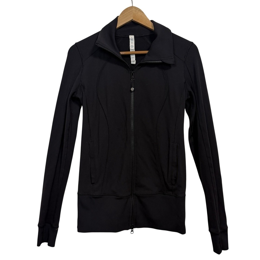 Lululemon Define Jacket Black Full Zip Yoga Slim Fit Size 6 Thumbholes Mock Neck